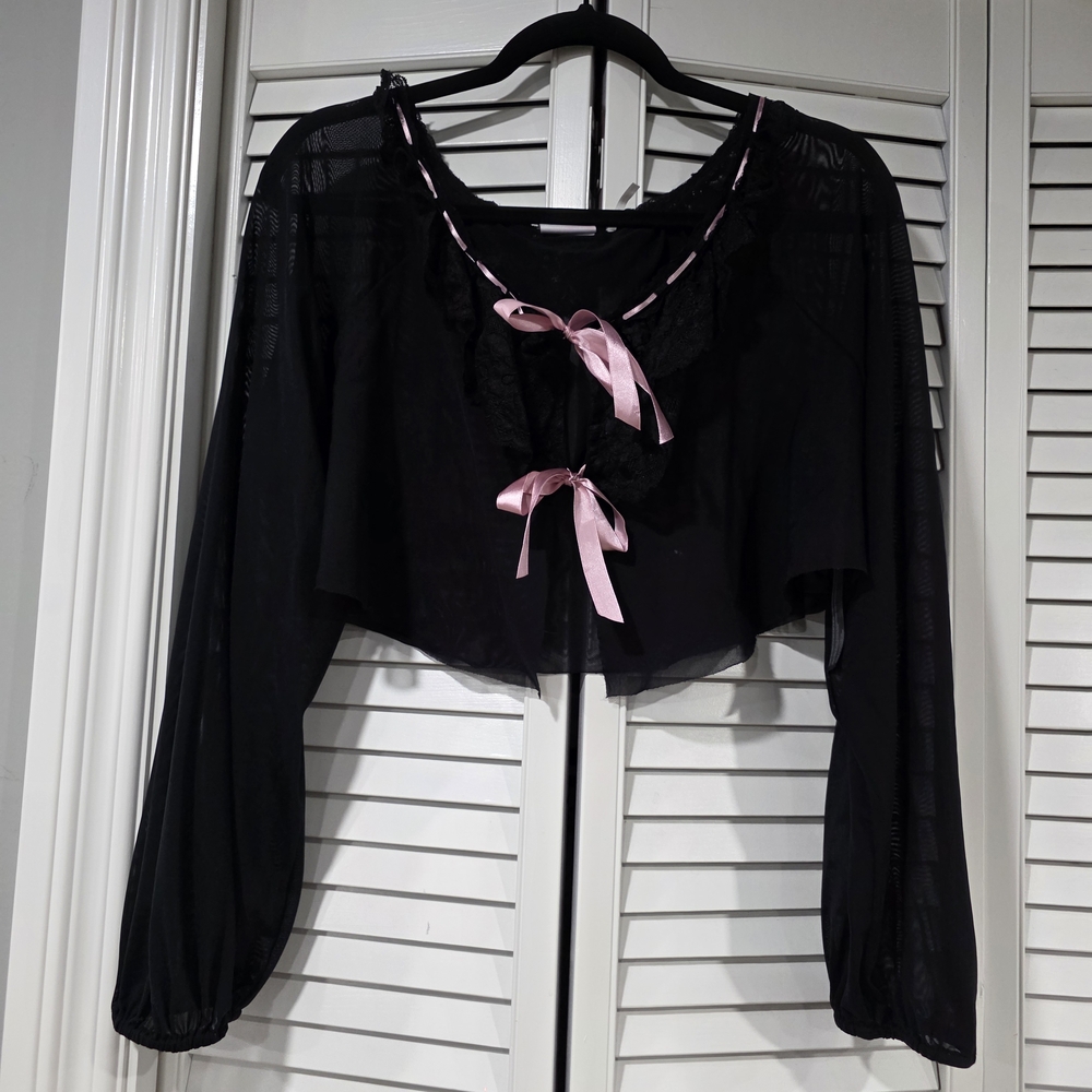Out From Under By Aurban Outfitters Sheer Top with Pink Accents